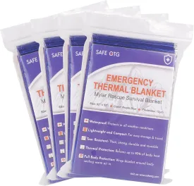 4 Pack Emergency Mylar Thermal Blankets Blue Foil Space Blanket for Outdoor Hiking Camping Car First Aid Travel Gear Equipment Survival Kit Supplies, B04-B, Full