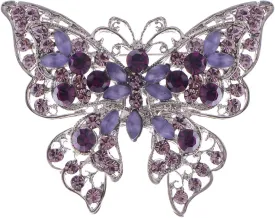 Alilang Silvery Tone Aurora Borealis Blue Purple Crystal Rhinestone Hollow Out Butterfly Brooch Pin
