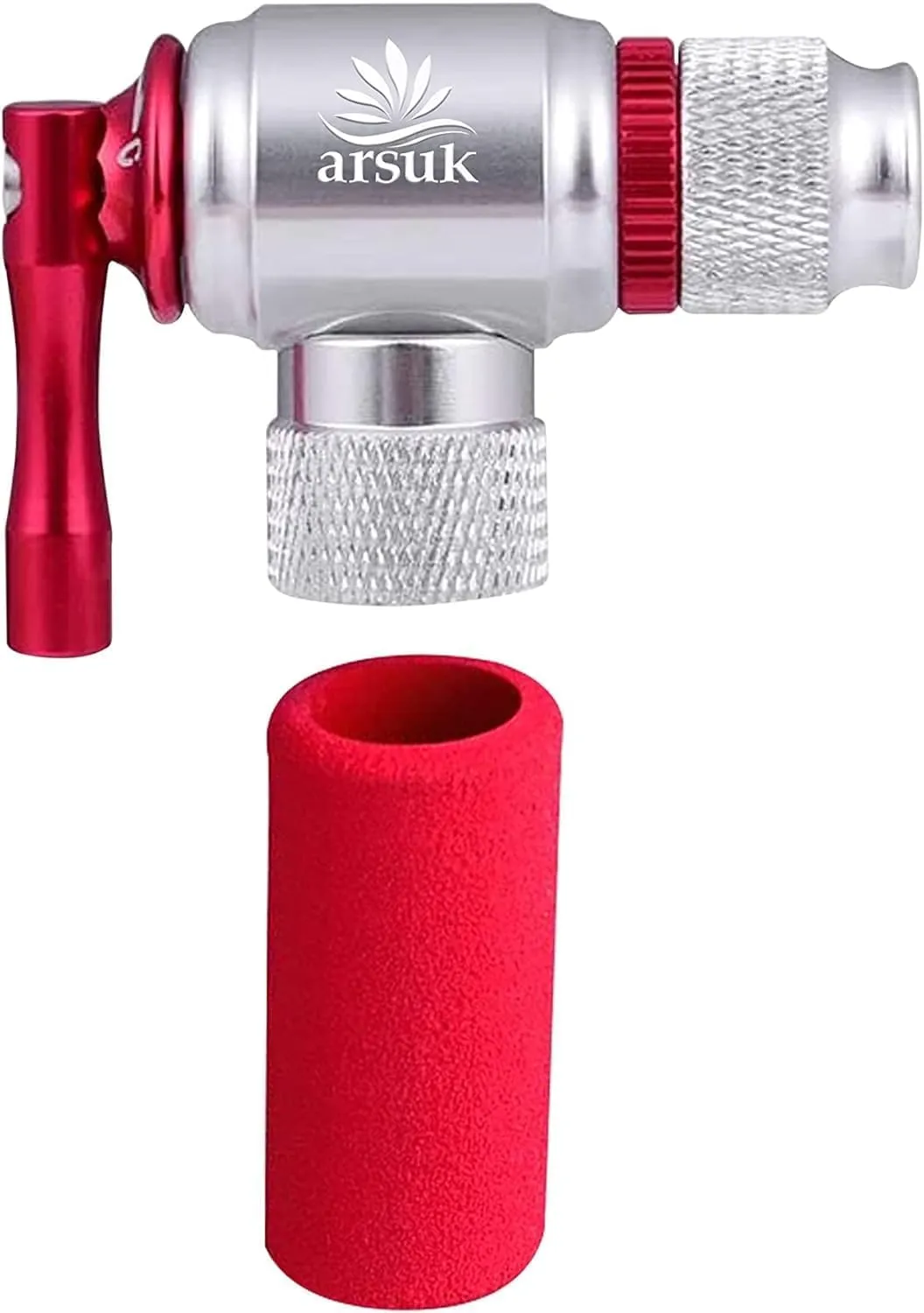 Arsuk Portable CO2 Bike Tire Inflator  CO2 Inflator Quick & Easy to Fit Schrader & Presta Valves  Mini Bicycle Pump for Road & Mountain Bikes with Insulated Sleeve  No Cartridges Included
