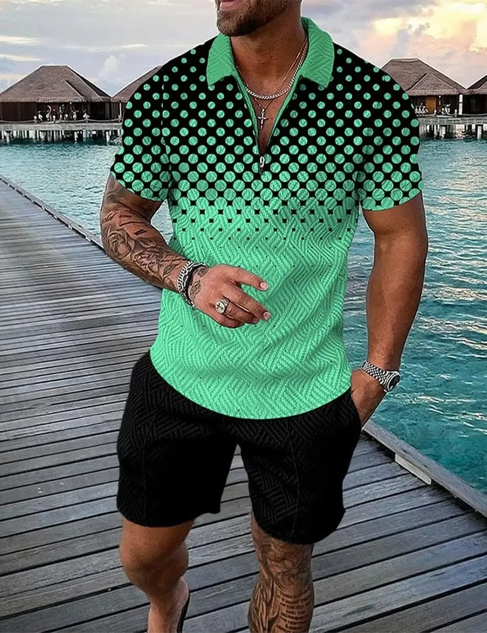 BIRW Mens Short Sets 2 Piece Outfits Polo Shirt Fashion Summer Tracksuits Casual Set Short Sleeve and Shorts Set for Men