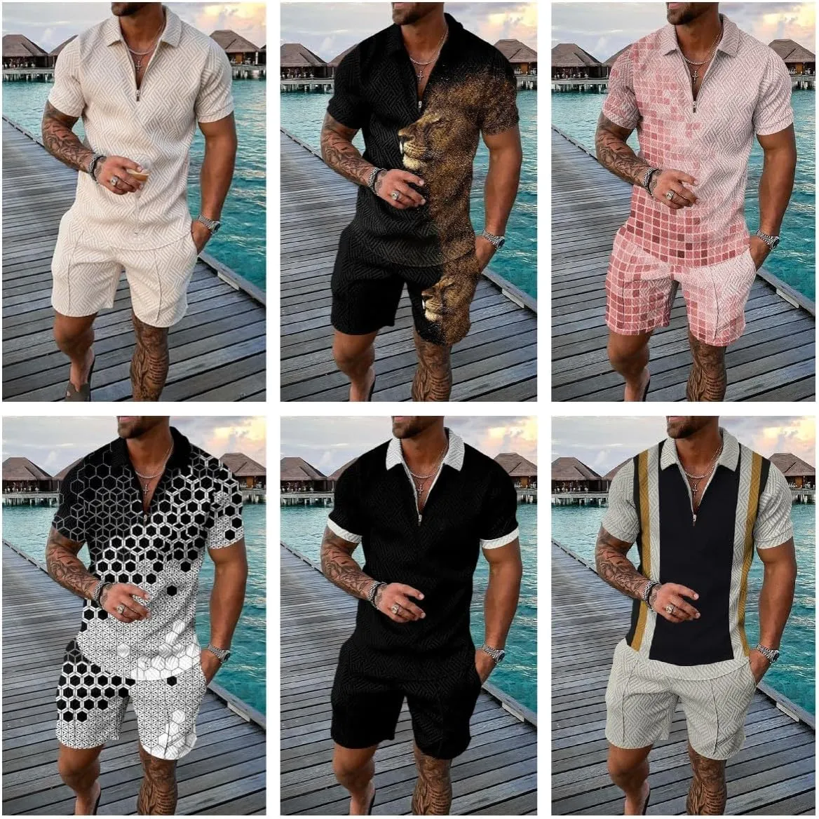 BIRW Mens Short Sets 2 Piece Outfits Polo Shirt Fashion Summer Tracksuits Casual Set Short Sleeve and Shorts Set for Men