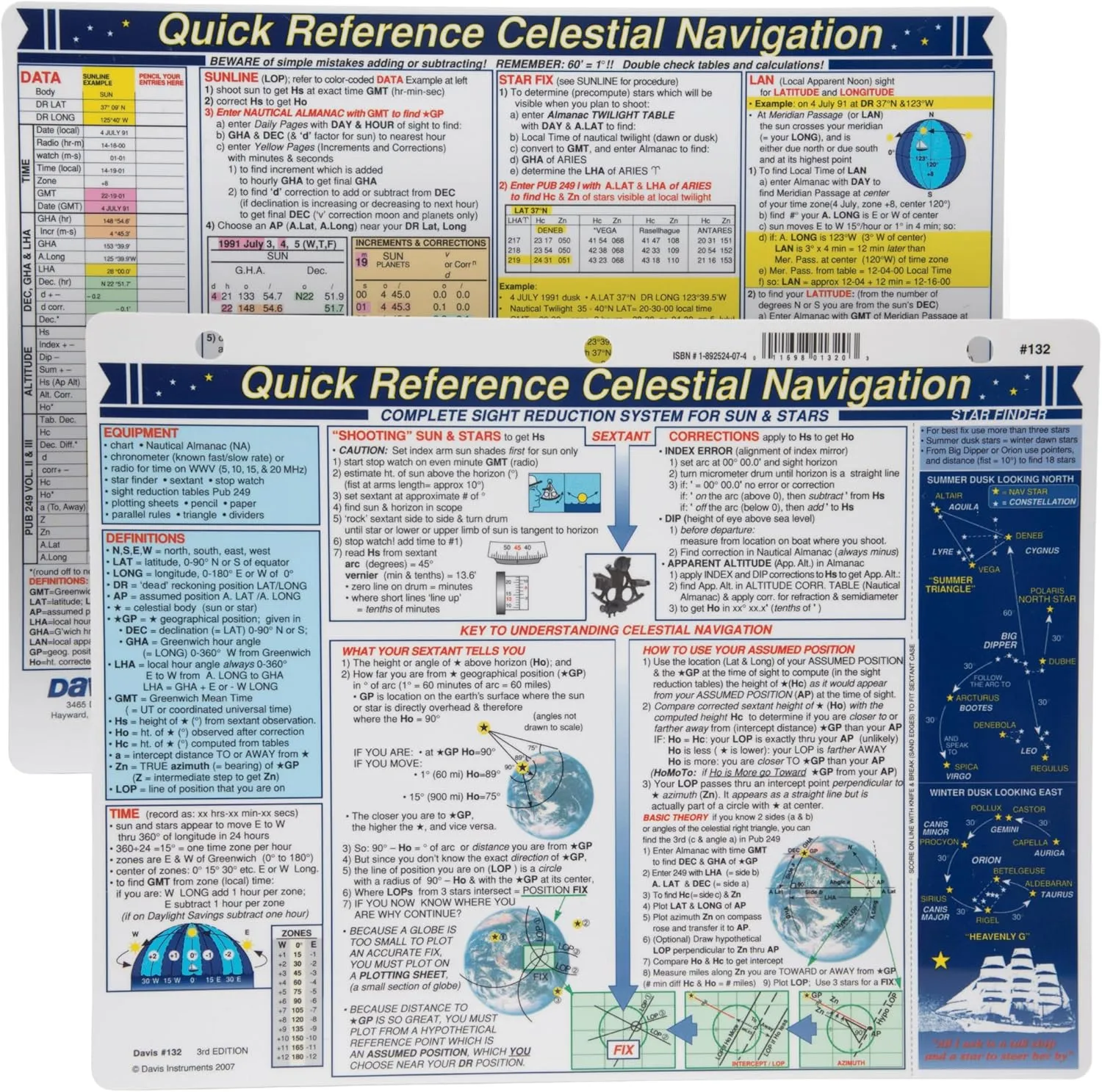 Davis Quick Reference Celestial Navigation Card