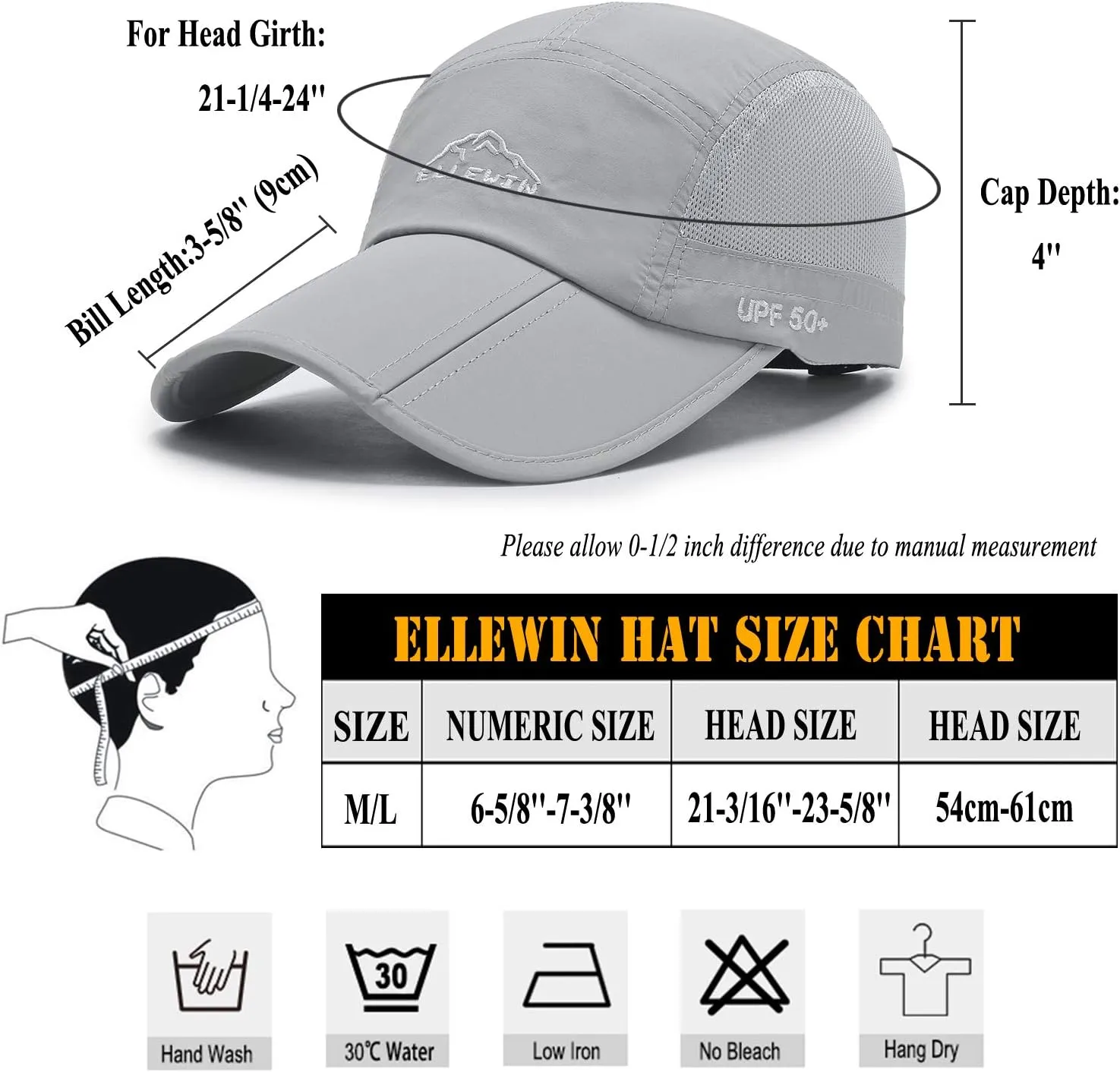 ELLEWIN 2 Pack Unisex Baseball Cap Foldable Sports Hat with UPF 50  Runing Hat