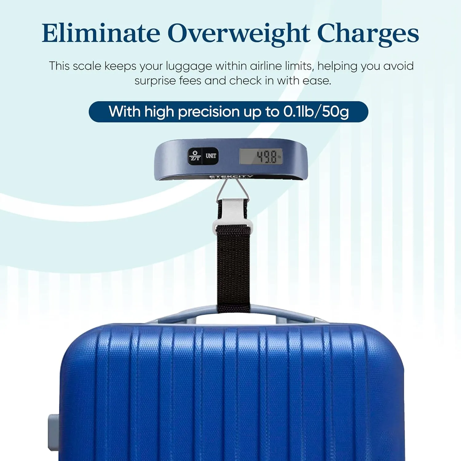 Etekcity Luggage Scale for Travel Essentials, Digital Suitcase Weight Scale with Hook, Travel Accessories for Portable Hanging Baggage, 110 Pounds, Battery Included