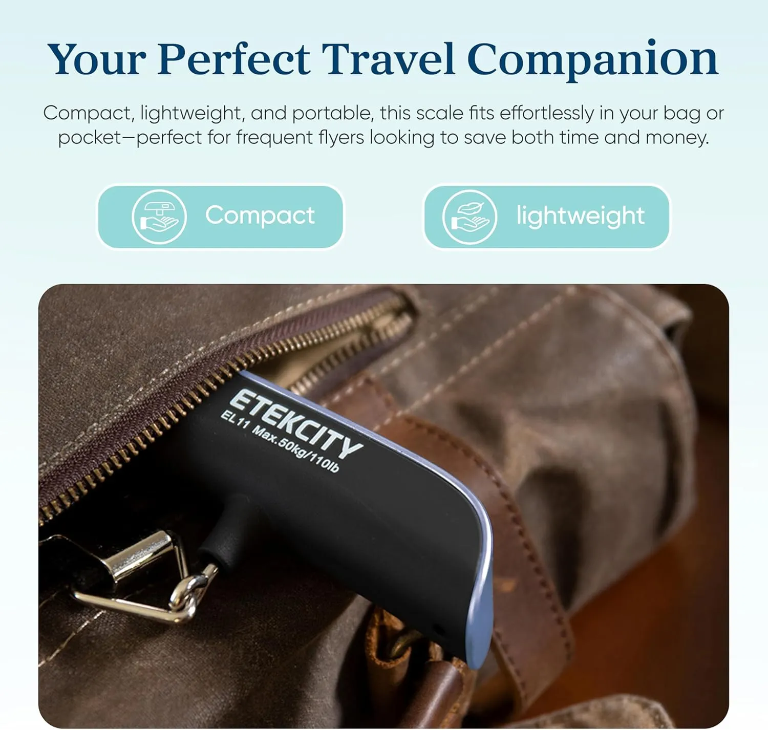 Etekcity Luggage Scale for Travel Essentials, Digital Suitcase Weight Scale with Hook, Travel Accessories for Portable Hanging Baggage, 110 Pounds, Battery Included