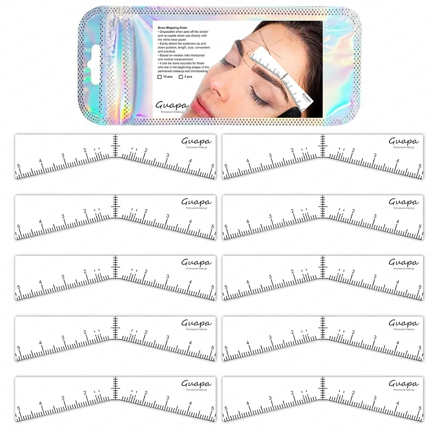 Eyebrow Ruler Stencils, Mapping Brow Tools Microblading Stickers Permanmemt Makeup Eyebrow Shaping Kit Self Adhesive Measurement Ruler for Tattoo Supplies (1 Bag - 10Pcs)