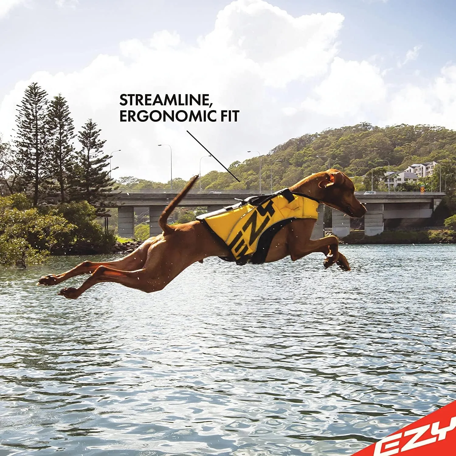 EzyDog DFD X2 Dog Life Jacket - Adjustable Swimming Safety Life Vest Preserver with Continuous Neck Flotation, Reflective Trim, & Grab Handle (Large, Yellow)