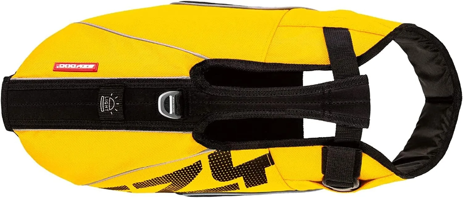 EzyDog DFD X2 Dog Life Jacket - Adjustable Swimming Safety Life Vest Preserver with Continuous Neck Flotation, Reflective Trim, & Grab Handle (Large, Yellow)