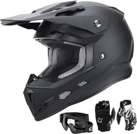 GLX GX623 Youth ATV/Dirt Bike Helmet Combo - Matte Black, Small - DOT
