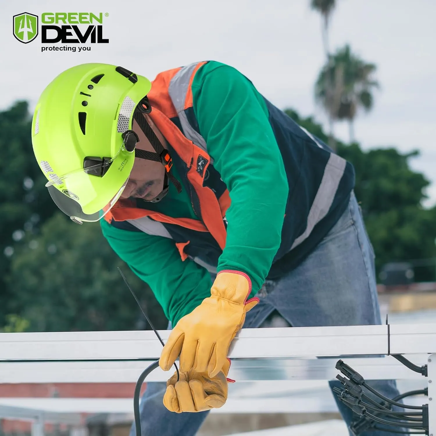 GREEN DEVIL Safety Hard Hat with Tinted & Clear Visor Vented Construction Helmet Cascos de Construccion ABS Work hardhats for Men