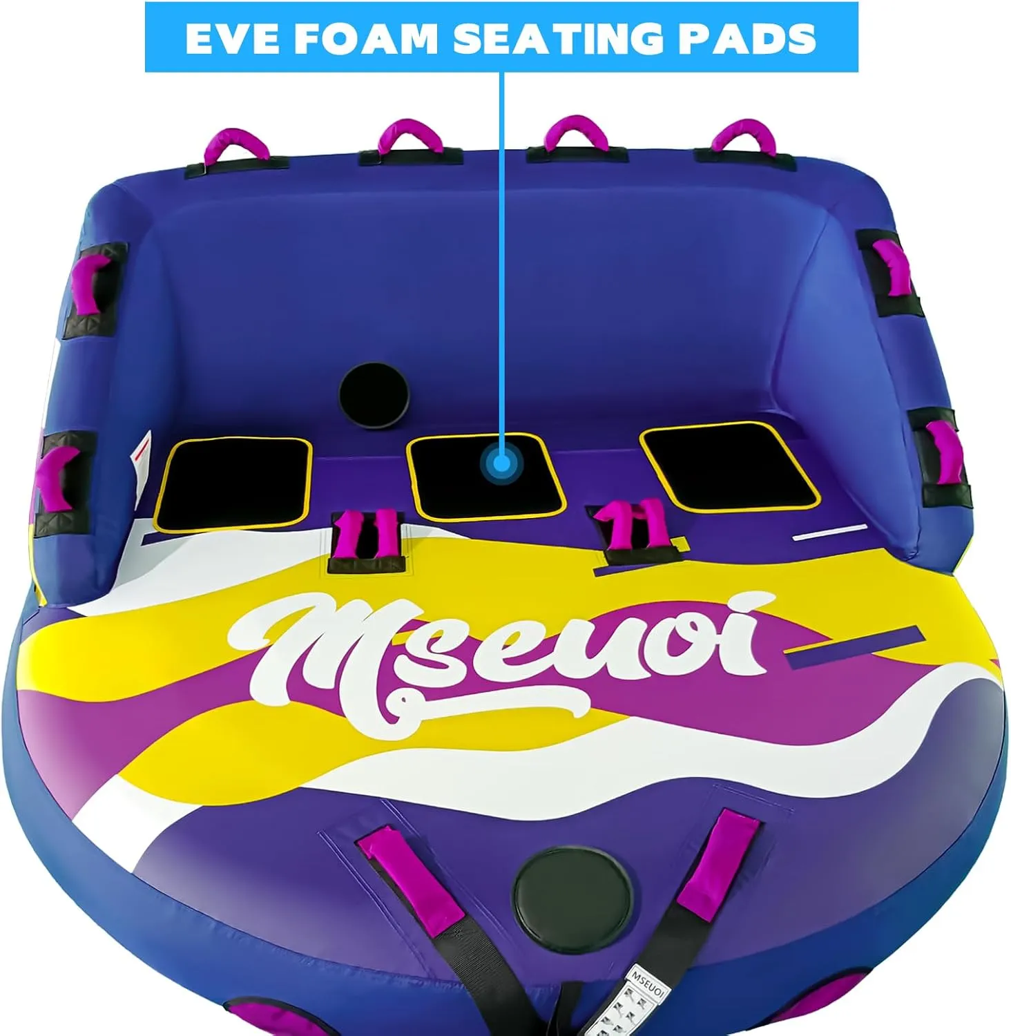 Inflatable Water Towable Tube for Boats Heavy-Duty 1-3 Rider Tow Tube with Reinforced Handles, Quick-Connect Tow Rope, Rapid Air Valve