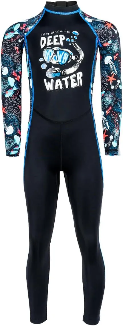 Kids Full Body Swimsuit One Piece Long Sleeve Wetsuit Skin Sun Protection Sunsuit Swimwear for Boys Girls