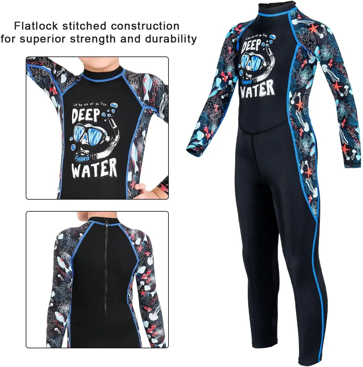 Kids Full Body Swimsuit One Piece Long Sleeve Wetsuit Skin Sun Protection Sunsuit Swimwear for Boys Girls