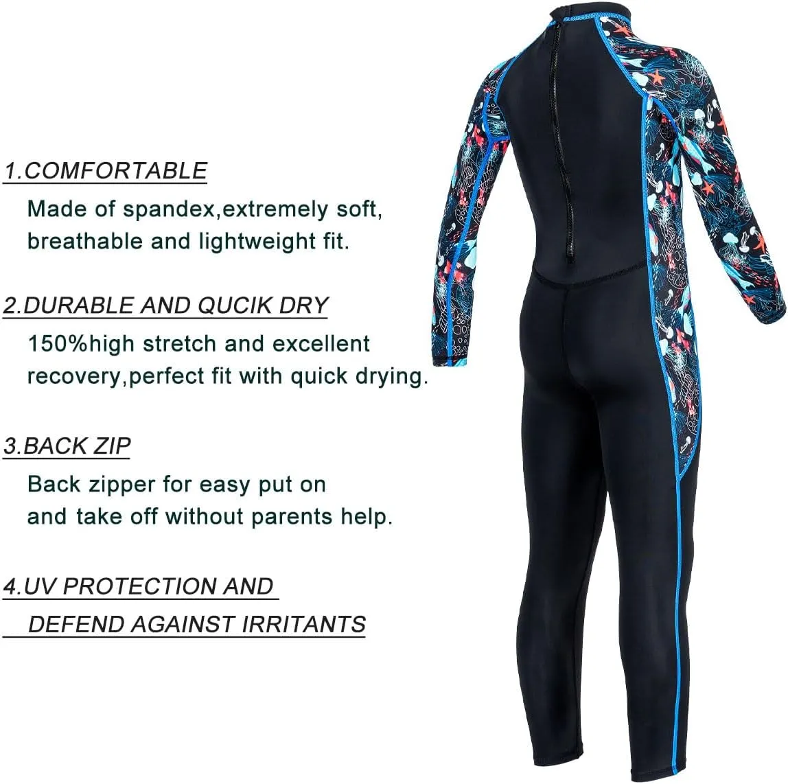 Kids Full Body Swimsuit One Piece Long Sleeve Wetsuit Skin Sun Protection Sunsuit Swimwear for Boys Girls