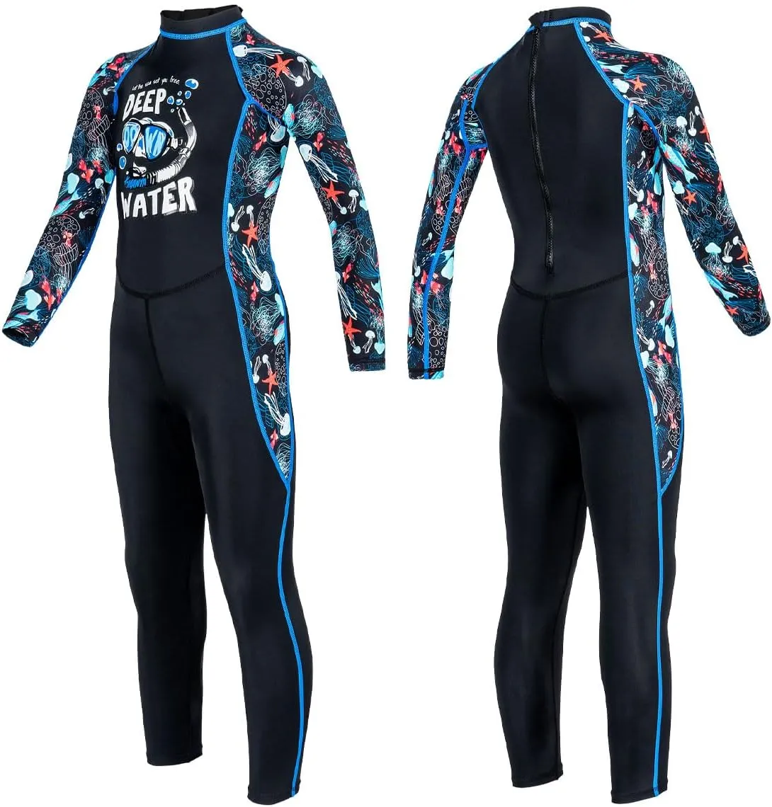 Kids Full Body Swimsuit One Piece Long Sleeve Wetsuit Skin Sun Protection Sunsuit Swimwear for Boys Girls