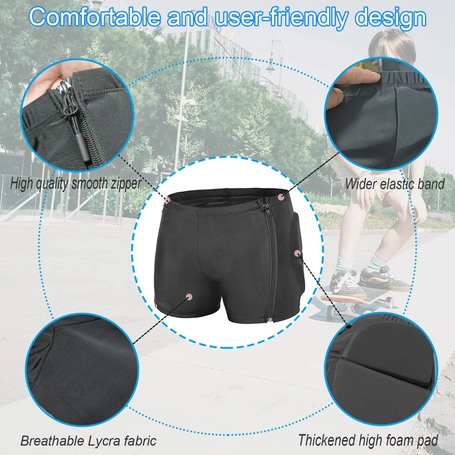Kids Zip-on Zip-Off Padded Shorts for Snowboard Ski Figure Skating, Children Youth 3D HIPS Pants Proteciton for Tailbone&Butt