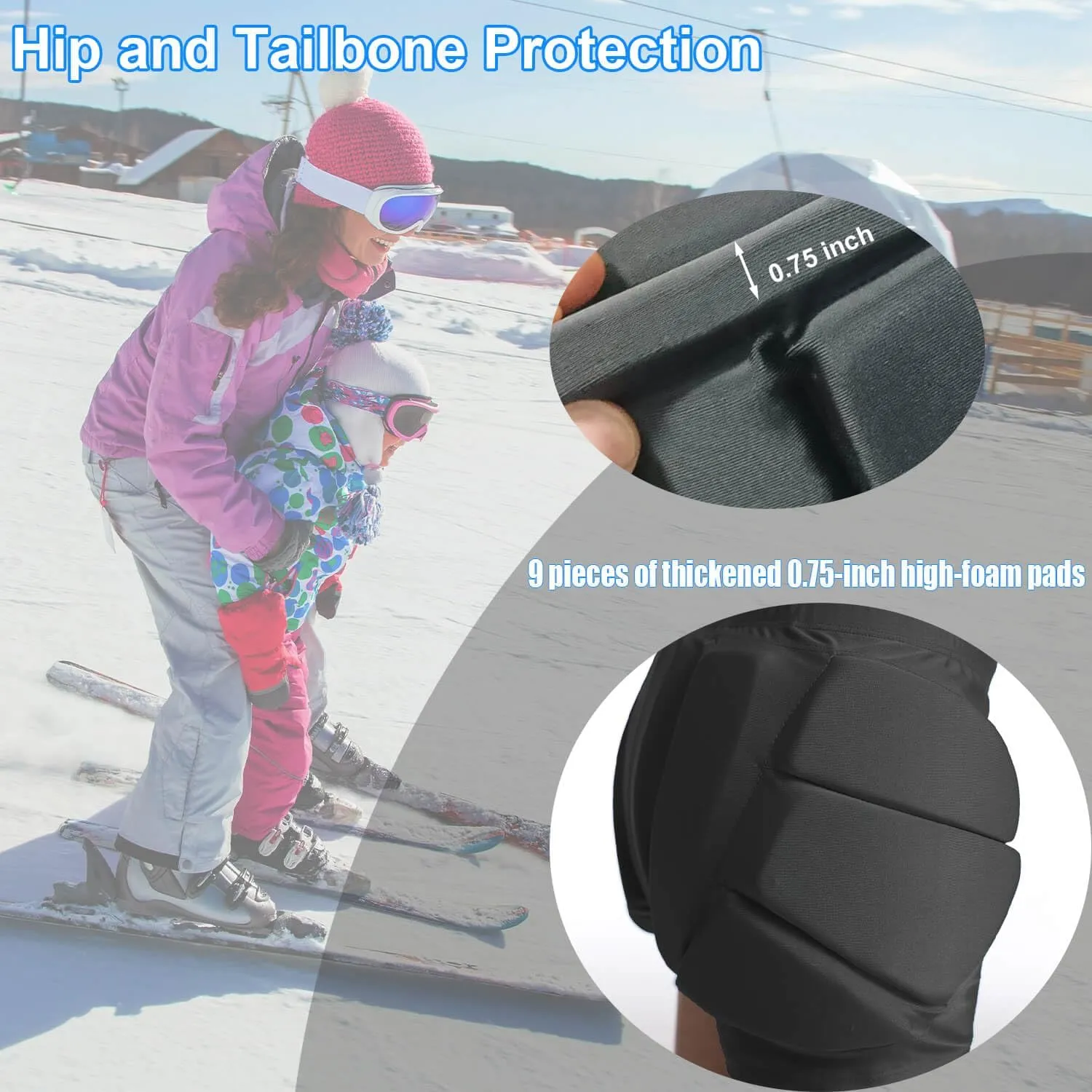 Kids Zip-on Zip-Off Padded Shorts for Snowboard Ski Figure Skating, Children Youth 3D HIPS Pants Proteciton for Tailbone&Butt