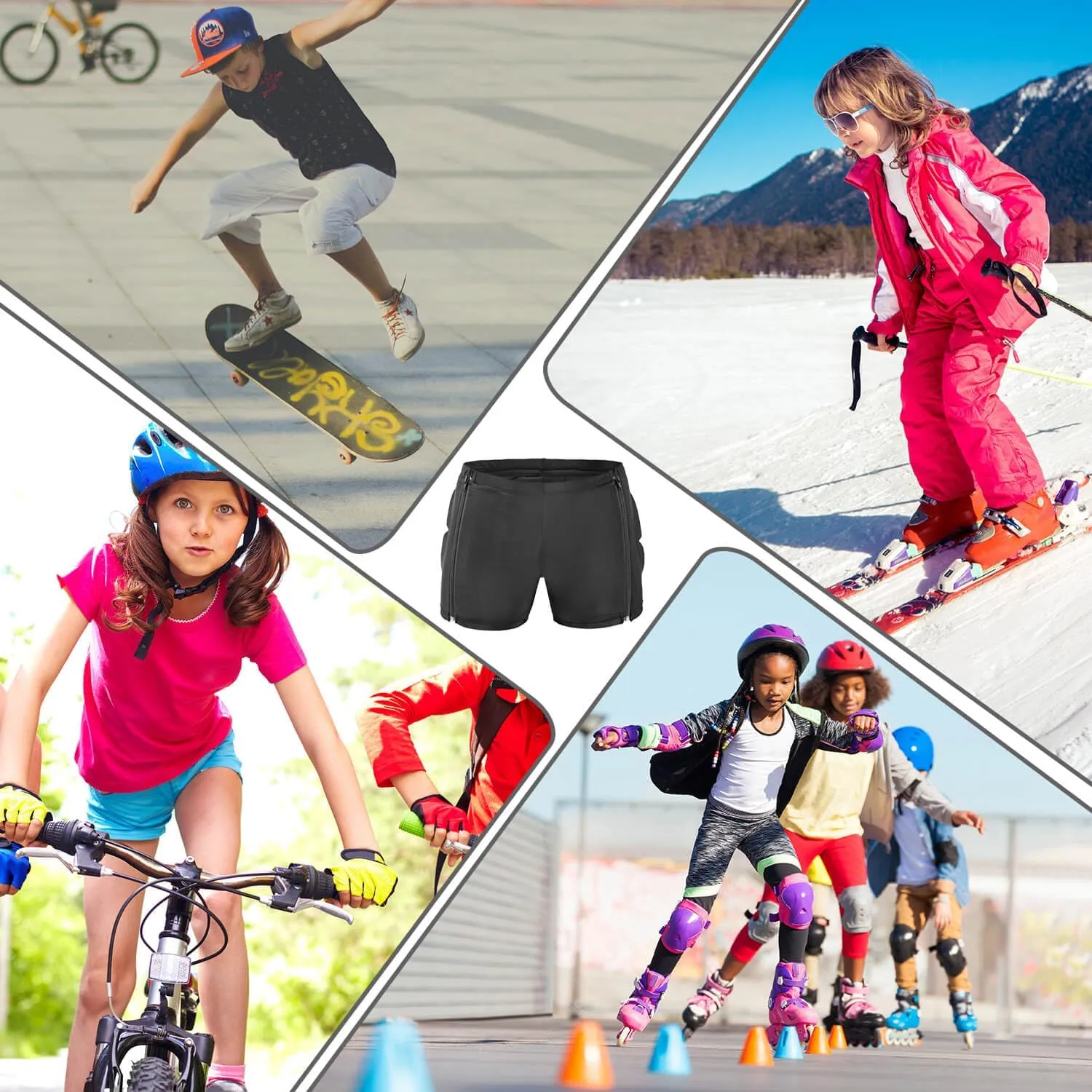 Kids Zip-on Zip-Off Padded Shorts for Snowboard Ski Figure Skating, Children Youth 3D HIPS Pants Proteciton for Tailbone&Butt