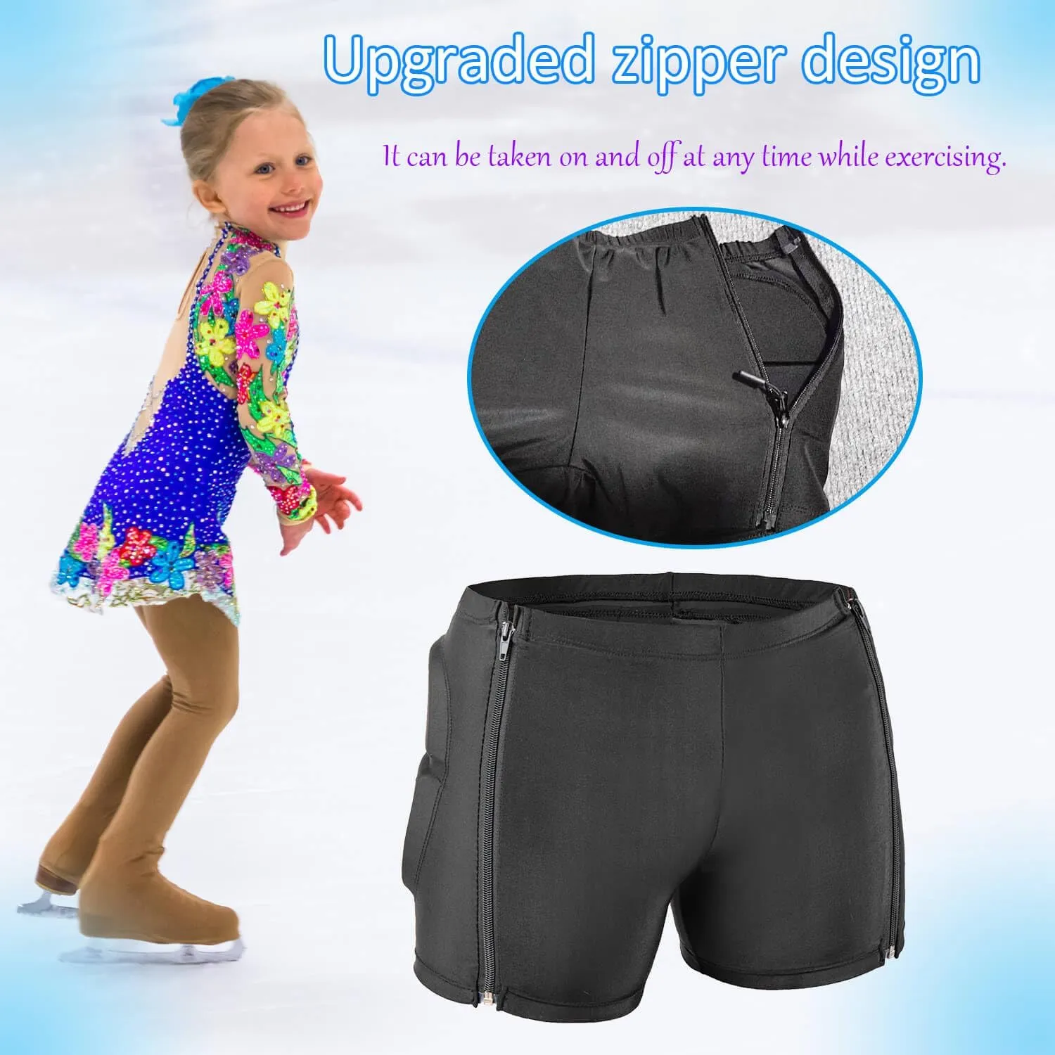 Kids Zip-on Zip-Off Padded Shorts for Snowboard Ski Figure Skating, Children Youth 3D HIPS Pants Proteciton for Tailbone&Butt
