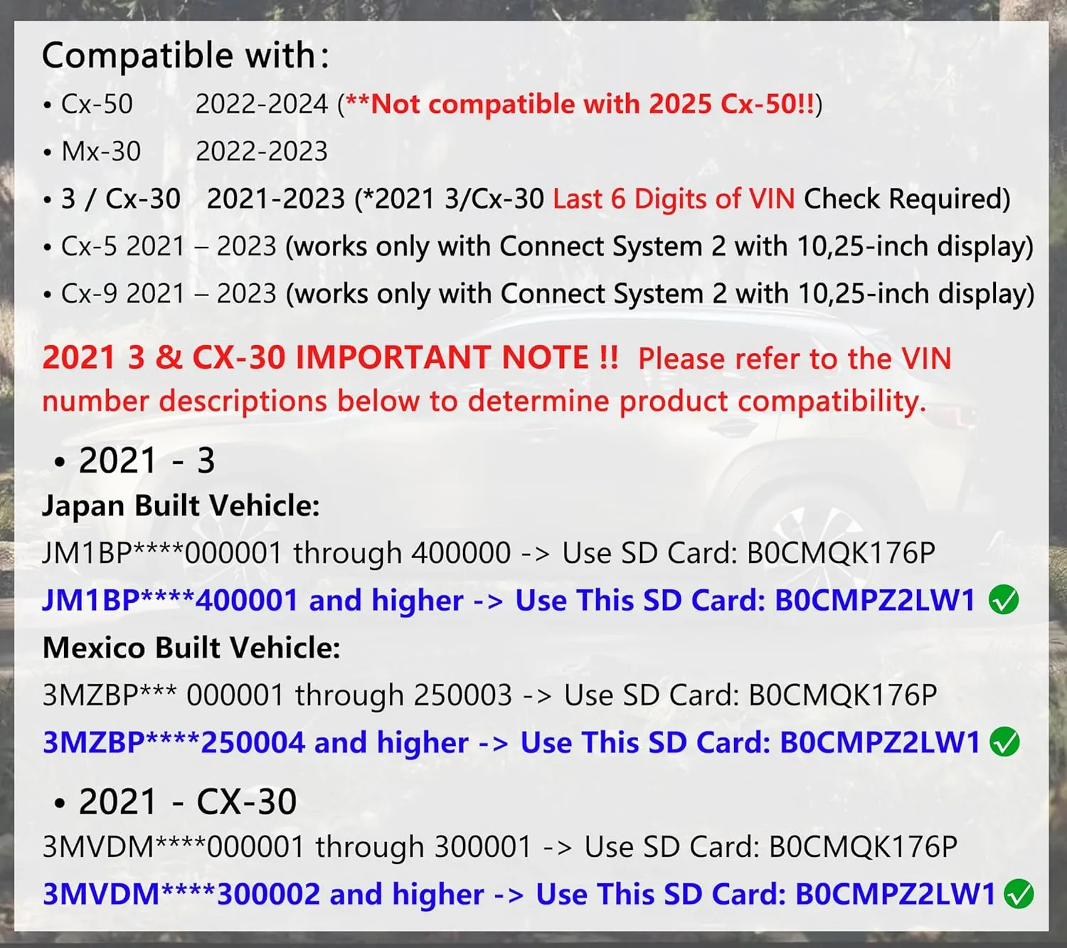 Latest Upgraded Navigation SD Card Compatible with 2021-2023 3 / CX-5 / CX-9 / CX-30, 2022-2024 CX-50, 2022-2023 MX-30, USA/CAN/MEX Maps