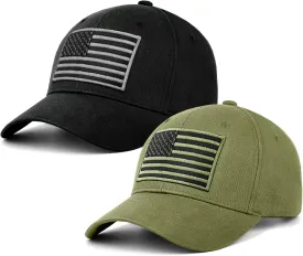 LCZTN 2 Pack American Flag Baseball Cap for Men Women,Low Profile USA Plain Dad Hat