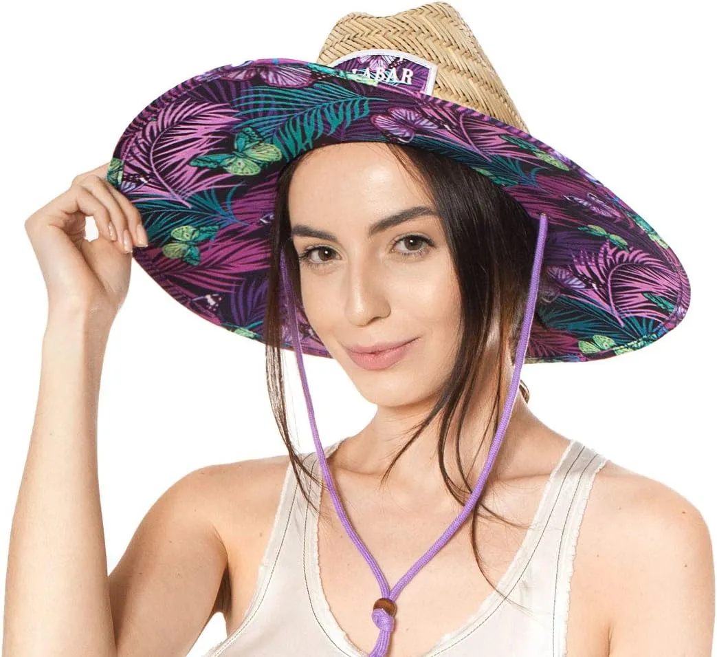 Malabar Hat Fabric Pattern Print Straw Sunhat Men & Women, Lifeguard Hat, Swim, Paddle Board, Boat, Fishing, Fits All