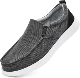 Mens Hands Free Slip-on Loafers Shoes Wide Width Casual Canvas Loafers Shoes Mens Boat Shoes Lightweight Non-Slip Walking Shoes Soft Sneakers