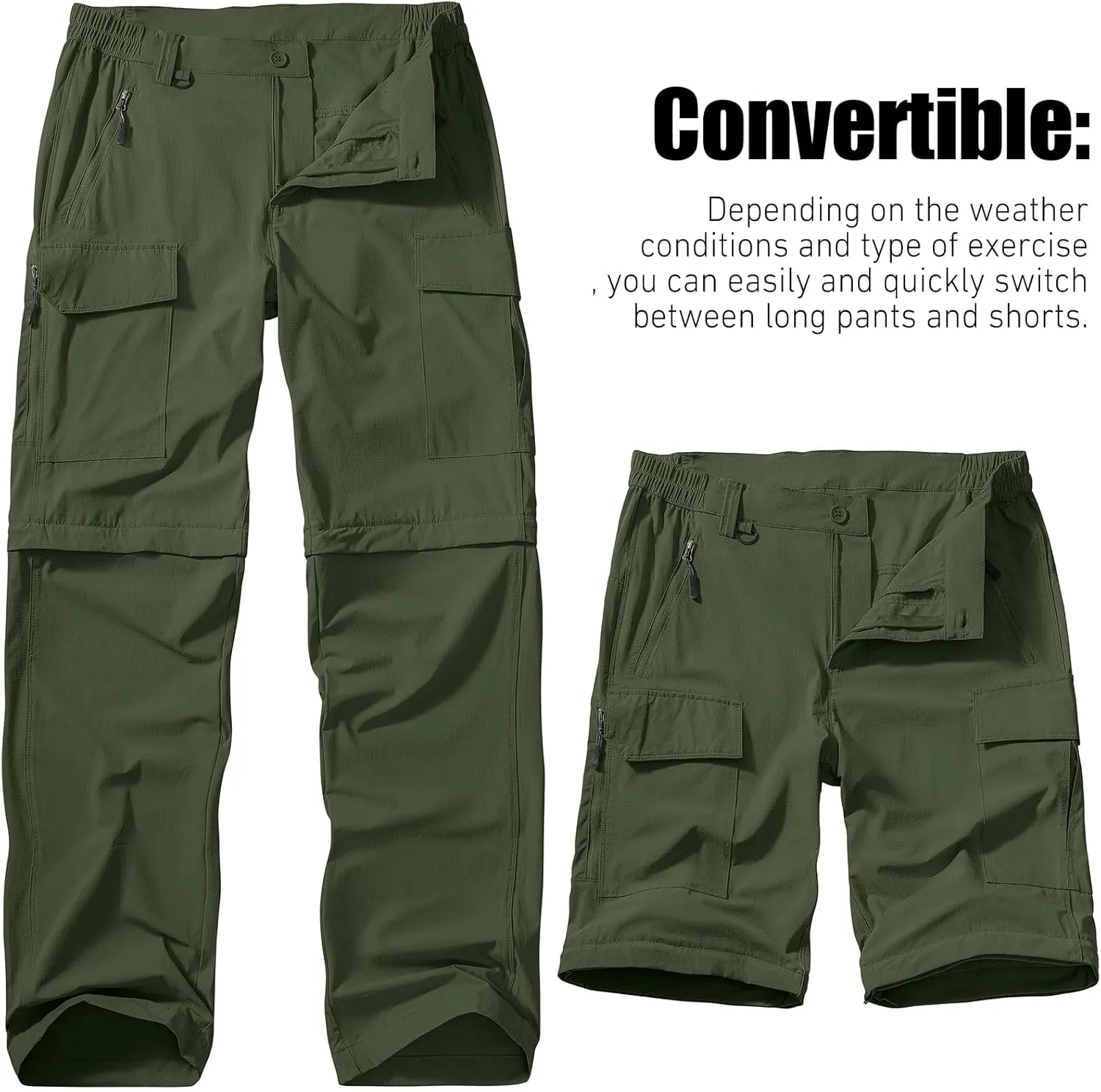 Men's Hiking Convertible Work Pants Lightweight Zip Off Lightweight Quick Dry Stretch Pants Summer Fishing Travel Outdoor