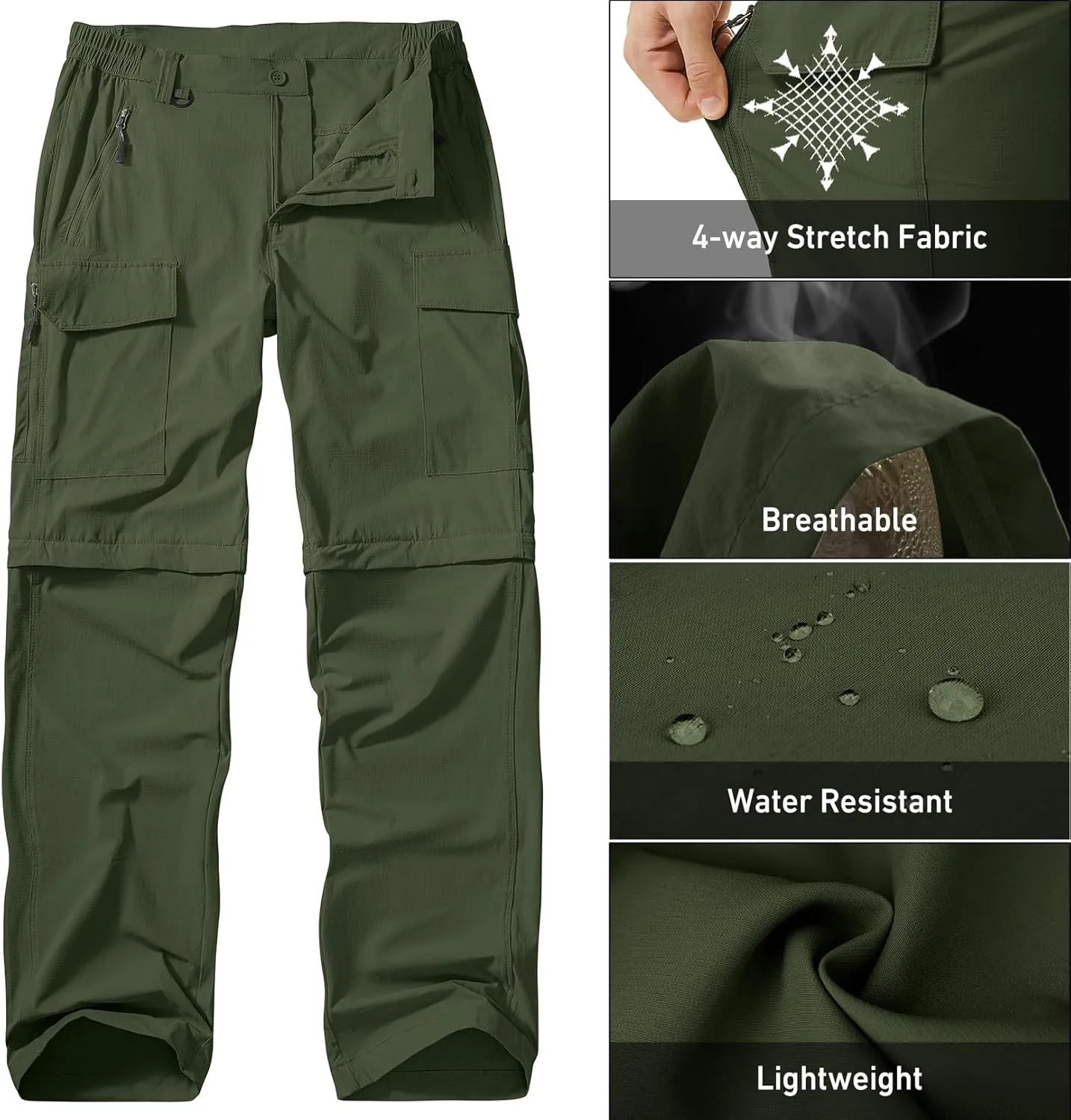 Men's Hiking Convertible Work Pants Lightweight Zip Off Lightweight Quick Dry Stretch Pants Summer Fishing Travel Outdoor
