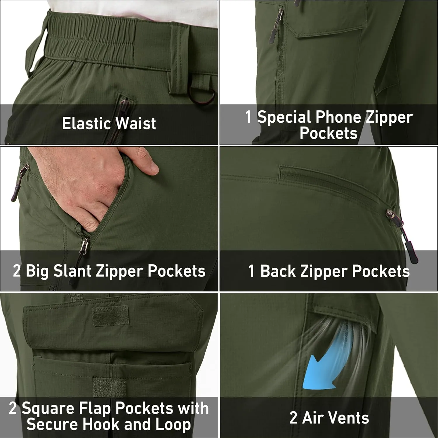 Men's Hiking Convertible Work Pants Lightweight Zip Off Lightweight Quick Dry Stretch Pants Summer Fishing Travel Outdoor