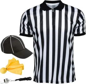 Murray Sporting Goods Men's Collared Referee Shirt 4-Piece Bundle - Referee Shirt, Hat, Flag, & Whistle Halloween Costume