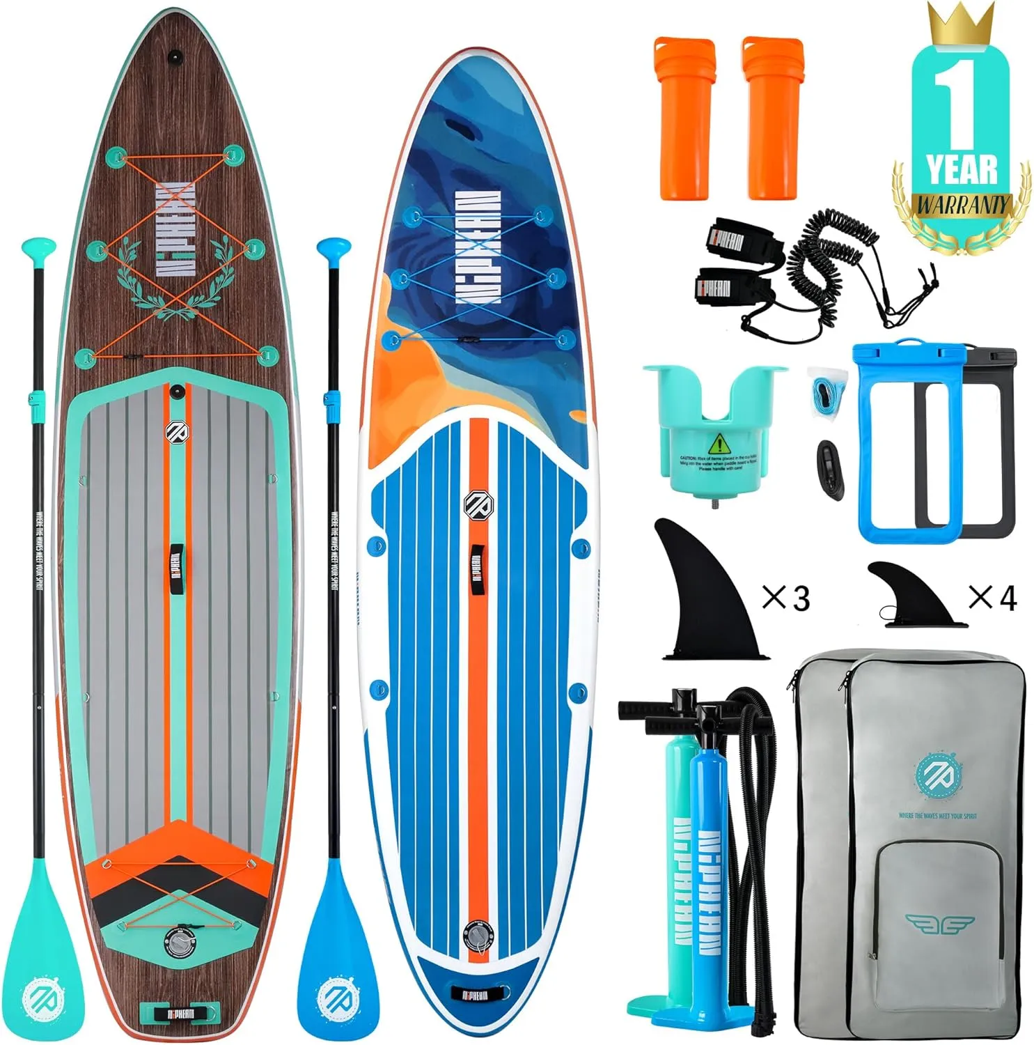 Niphean Inflatable Paddle Board, Niphean Inflatable Stand Up Paddle Board with Durable SUP Accessories, 11' and 10'6'' Stable Inflatable Paddle Boards for Adults & Youth of All Skill Levels