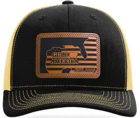 Richardson American Gulf Hat, Trucker Style Mesh Back Cap with Custom Laser Engraved Leather Patch