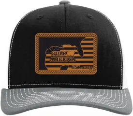 Richardson American Gulf Hat, Trucker Style Mesh Back Cap with Custom Laser Engraved Leather Patch