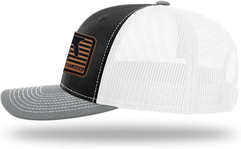 Richardson American Gulf Hat, Trucker Style Mesh Back Cap with Custom Laser Engraved Leather Patch