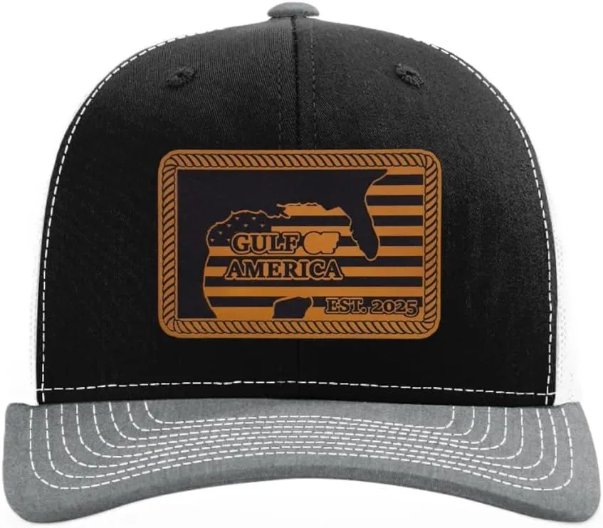 Richardson American Gulf Hat, Trucker Style Mesh Back Cap with Custom Laser Engraved Leather Patch
