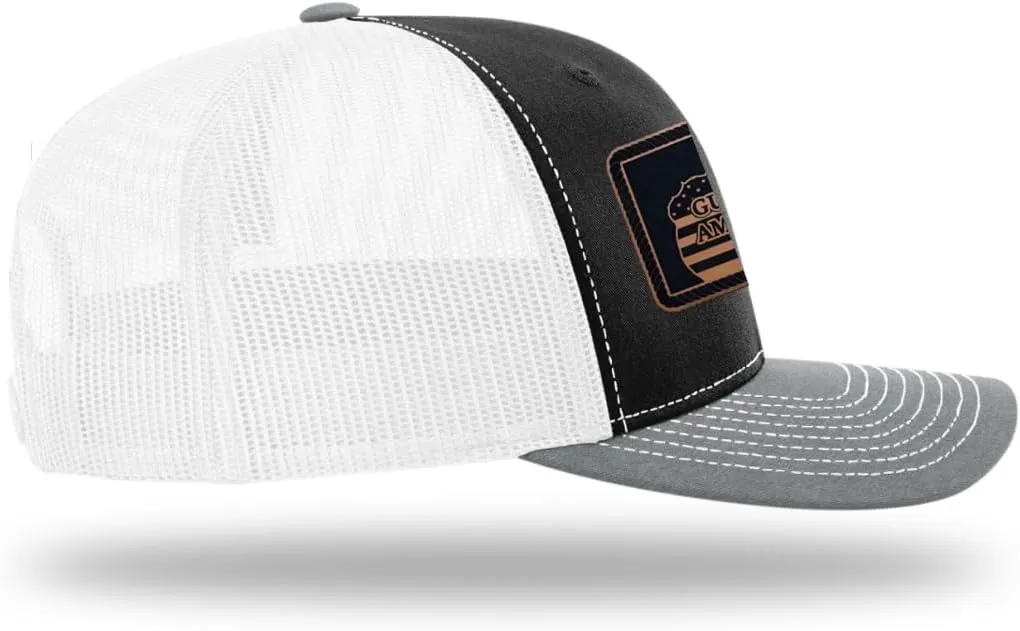 Richardson American Gulf Hat, Trucker Style Mesh Back Cap with Custom Laser Engraved Leather Patch