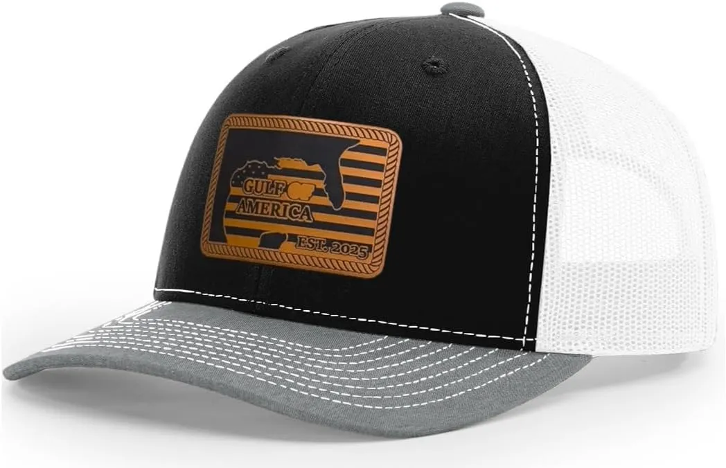 Richardson American Gulf Hat, Trucker Style Mesh Back Cap with Custom Laser Engraved Leather Patch