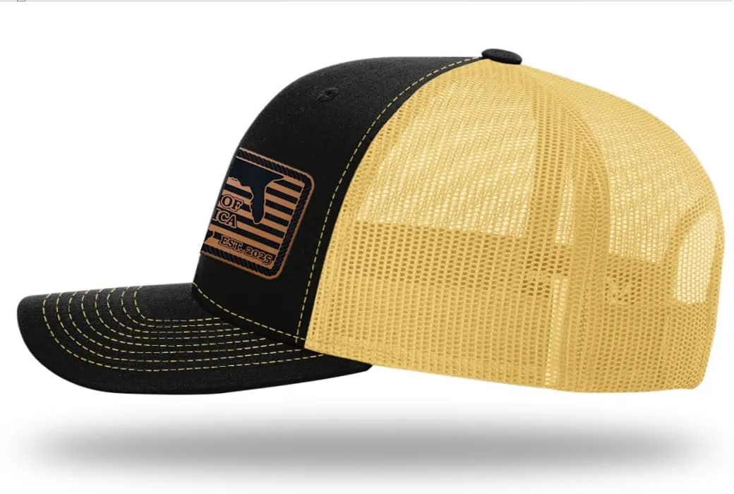 Richardson American Gulf Hat, Trucker Style Mesh Back Cap with Custom Laser Engraved Leather Patch