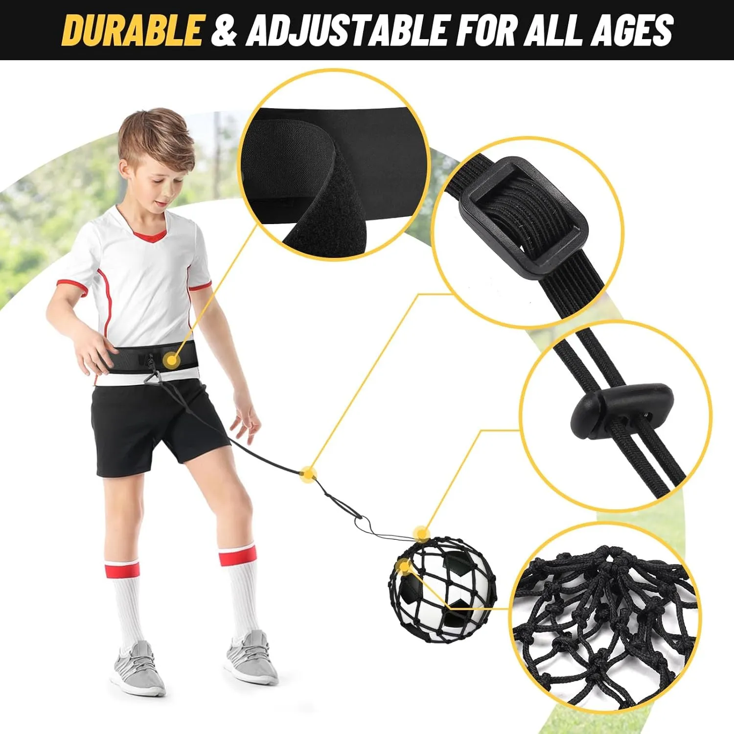 Soccer Kick Trainer 2 Psc with Return Net - Football Training Equipment for Boys & Girls - Practice Gear Compatible with Size 3 4 5 Balls
