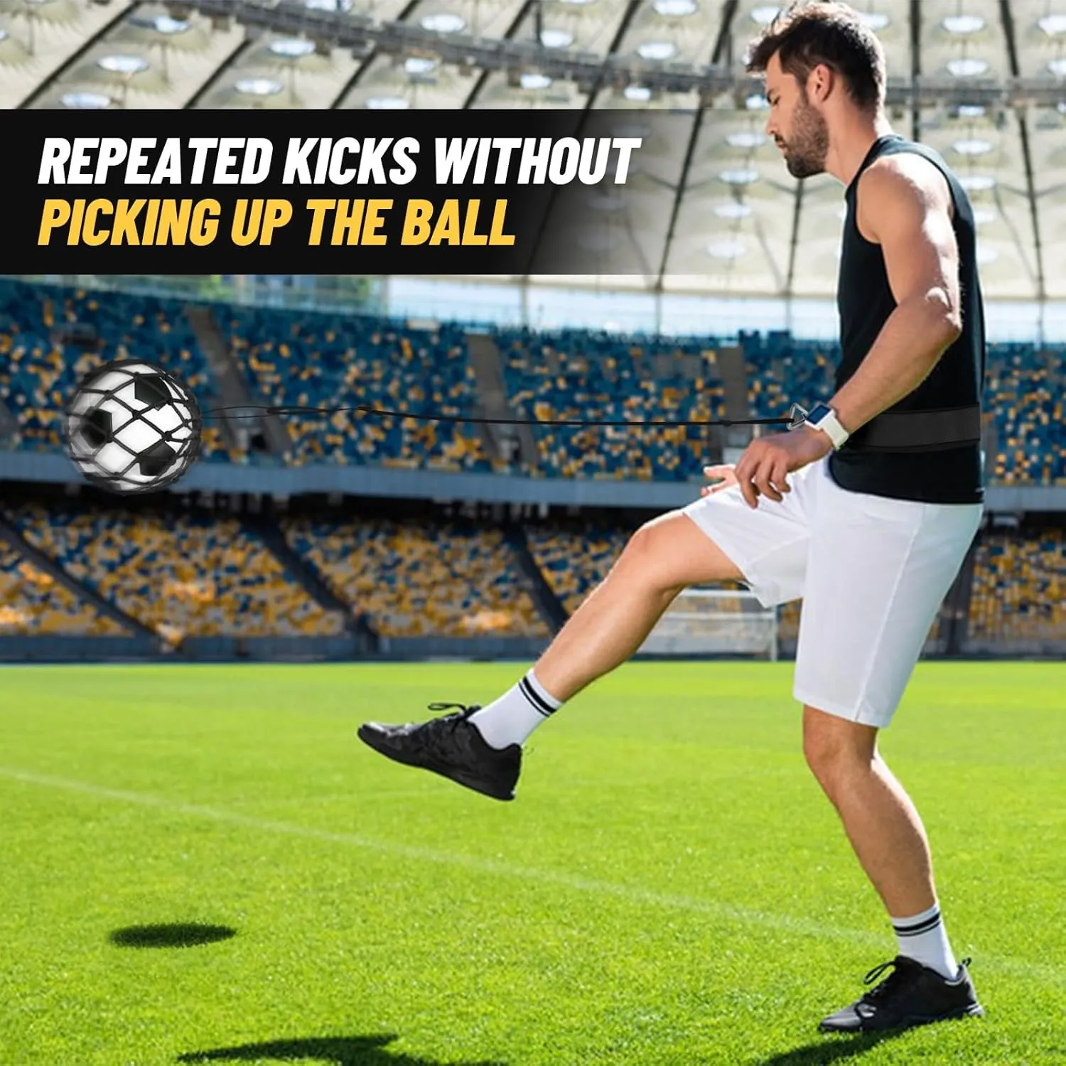 Soccer Kick Trainer 2 Psc with Return Net - Football Training Equipment for Boys & Girls - Practice Gear Compatible with Size 3 4 5 Balls