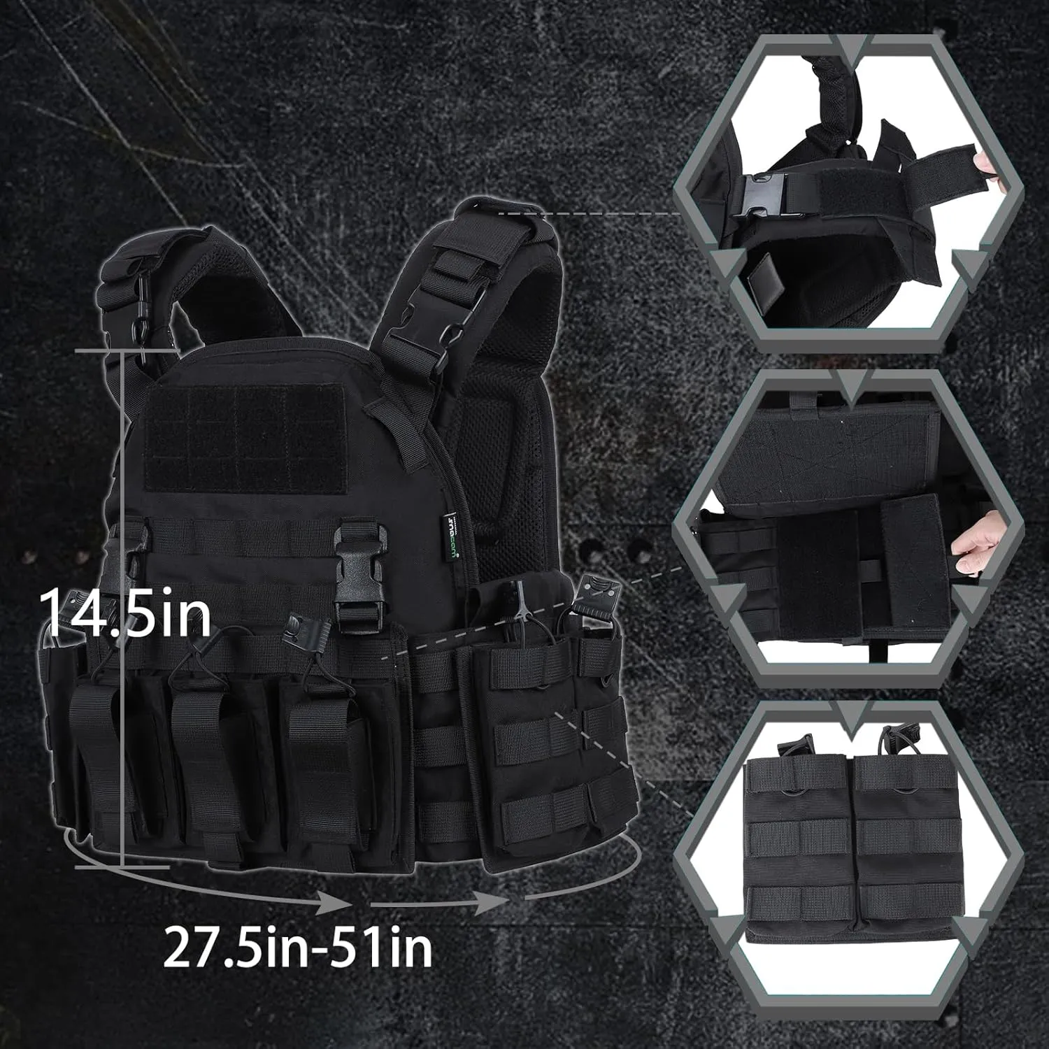 Tactical Vest for Men Molle Security Airsoft Vest Adult