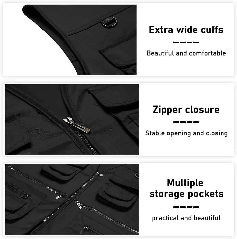 TOLOER Men's Summer Fishing Vest Multi Pockets Casual Vests Waterproof Quick Dry Outdoor Mountain Photography