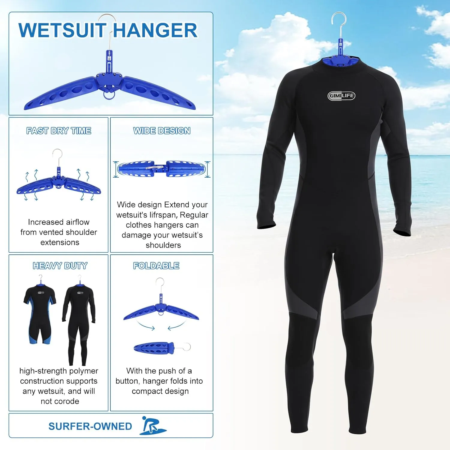 Wetsuit Hanger, Gimilife Surfing & Scuba Diving Accessory, Perfect to Dry Wetsuit Drysuit Life Jacket or BCD, Quick Dry Foldable & Vented Dryer for Wetsuite Dry Suit1 PCS 