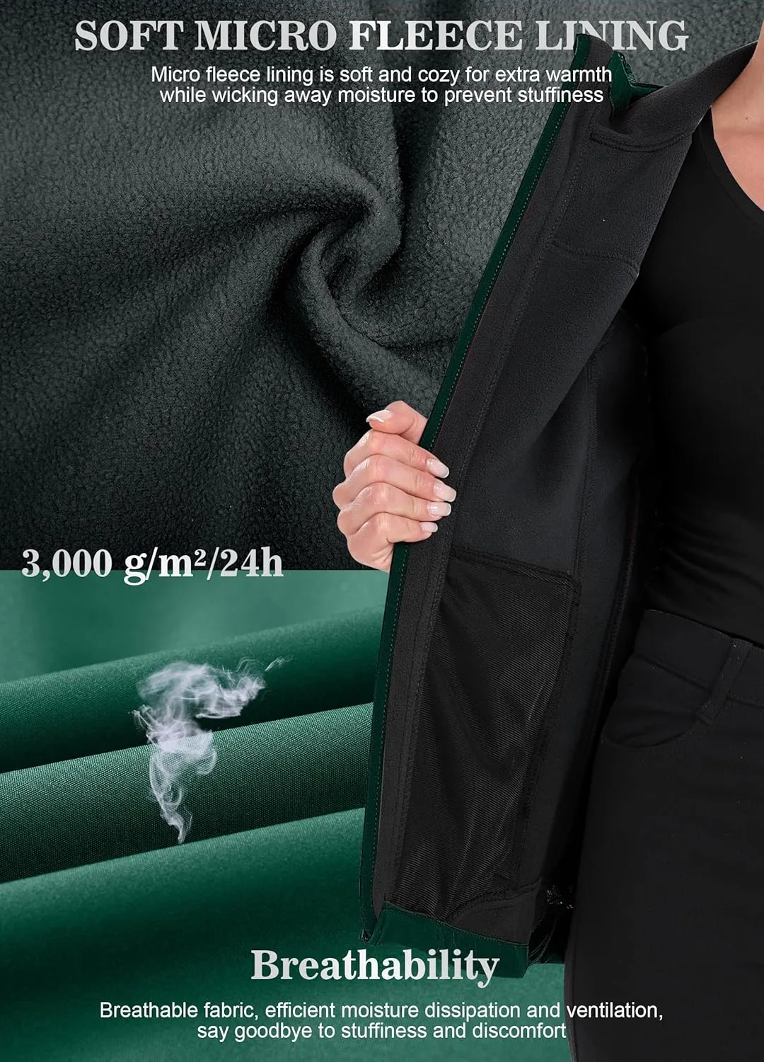 Women's Softshell Jacket Lightweight Fleece Lined Waterproof Coats Rain Jacket with Hood for Outdoor Hiking