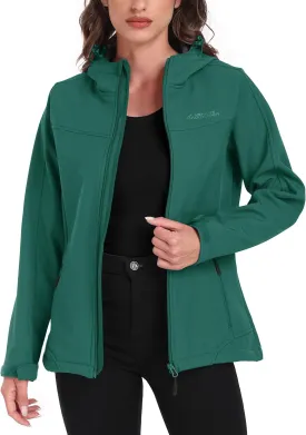 Women's Softshell Jacket Lightweight Fleece Lined Waterproof Coats Rain Jacket with Hood for Outdoor Hiking