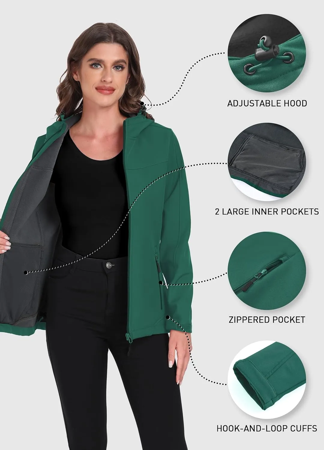 Women's Softshell Jacket Lightweight Fleece Lined Waterproof Coats Rain Jacket with Hood for Outdoor Hiking