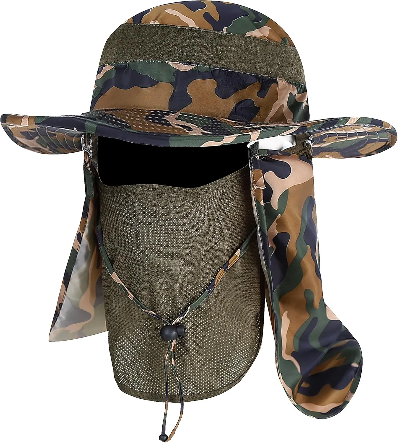 YR.Lover Outdoor UV Sun Protection Wide Brim Fishing Cap with Removable Flap