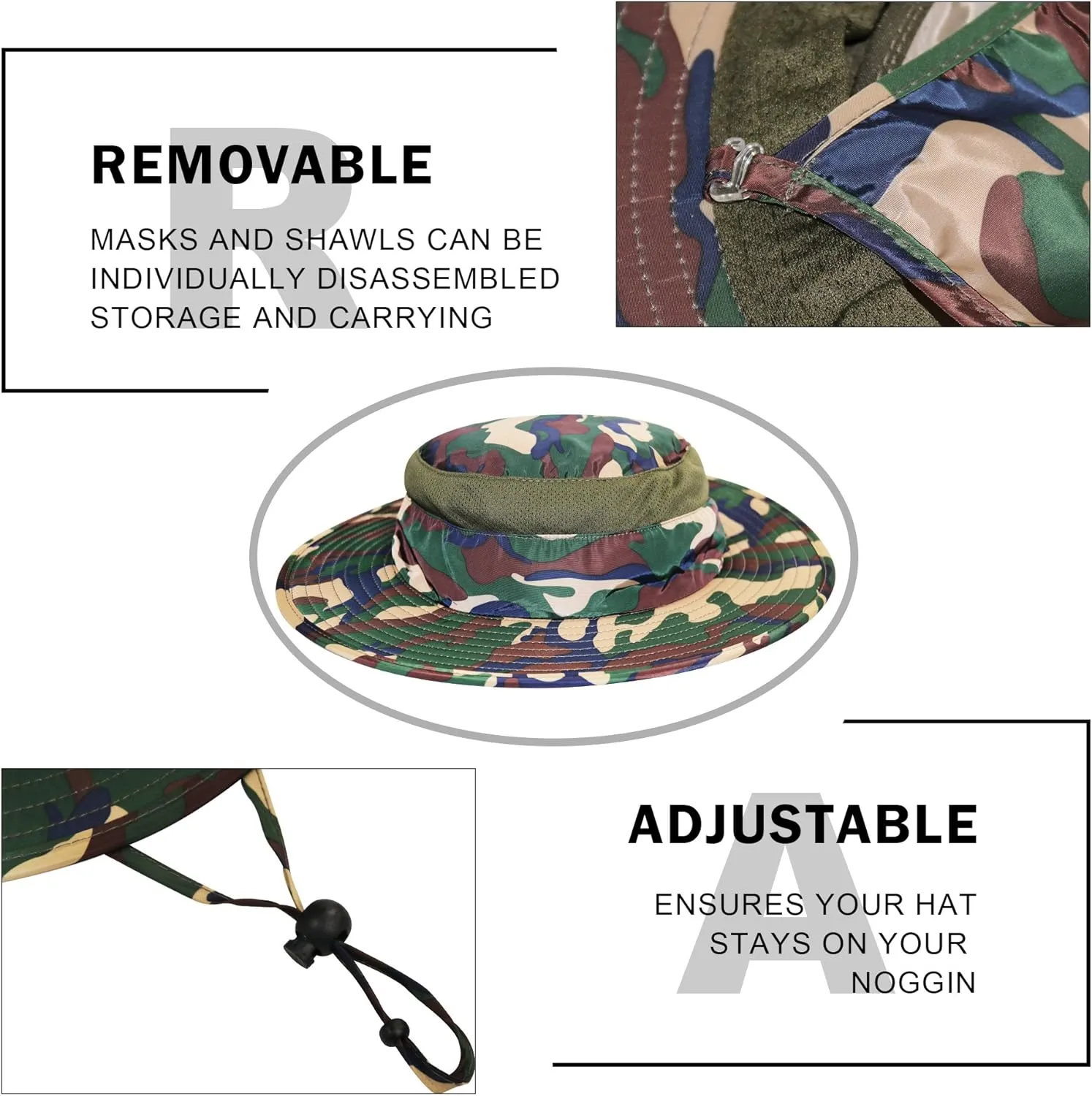 YR.Lover Outdoor UV Sun Protection Wide Brim Fishing Cap with Removable Flap