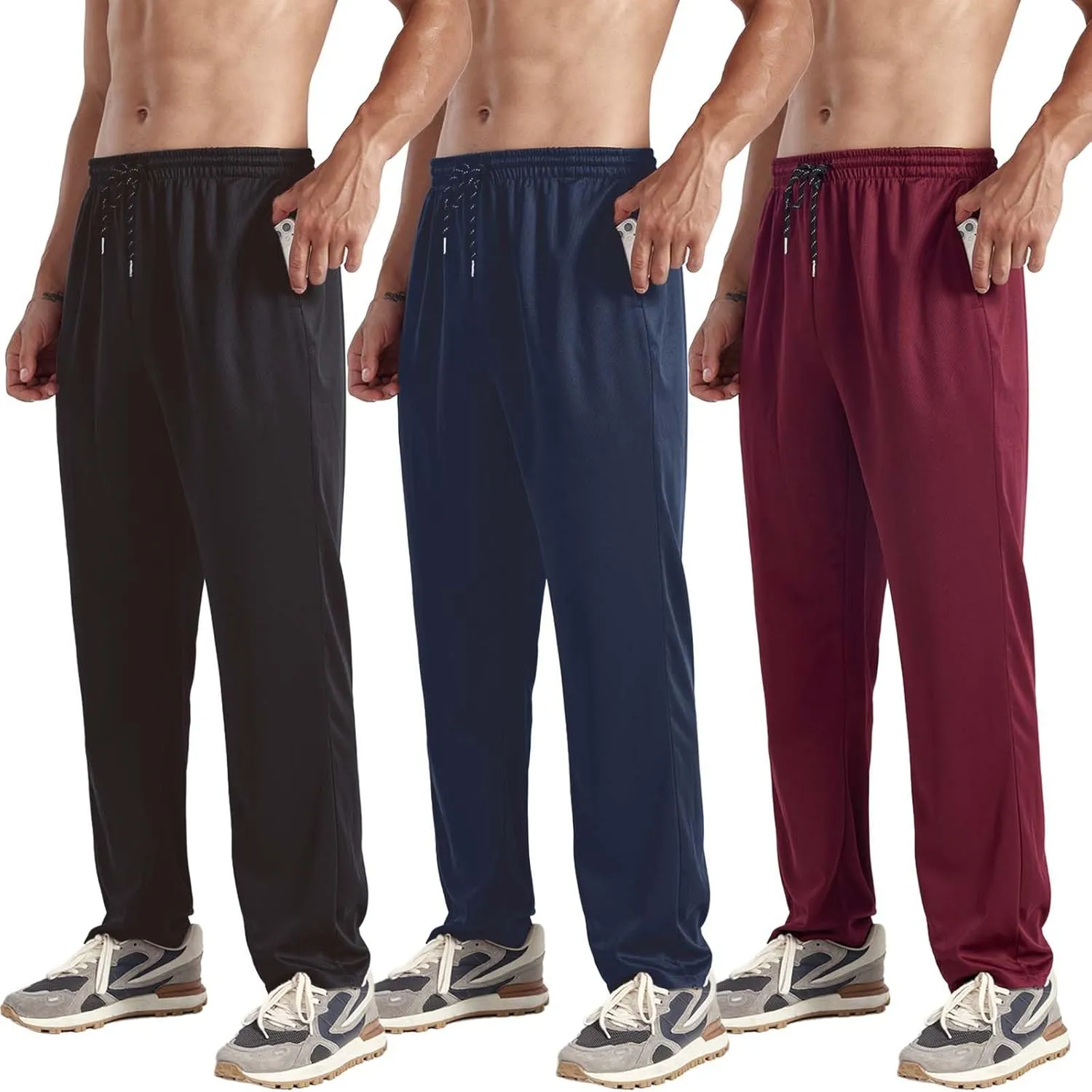 ZH 3-Pack Men's Mesh Jogger Pants, Comfortable Athletic Pants with Pockets for Active Wear, Lightweight & Breathable S-3XL